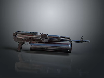 Tactical Machine Gun With Metallic Finish Drum Magazine And Long Barrel Design 3d model