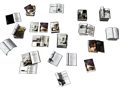 Collection of Open Books and Magazines with Various Covers and Scattered Pages 3d model