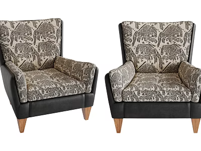 Elegant Single Sofa With Patterned Fabric Black Frame And Wooden Legs 3d model