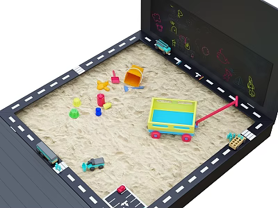 Sandbox Play Area With Toy Vehicles Colorful Blocks And Chalkboard Drawings 3d model