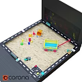 Sandbox Play Area With Toy Vehicles Colorful Blocks And Chalkboard Drawings