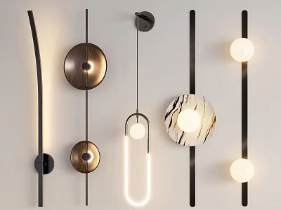 Modern Wall Lamps with Black Metal Frames Marble Accents and LED Lights 3d model
