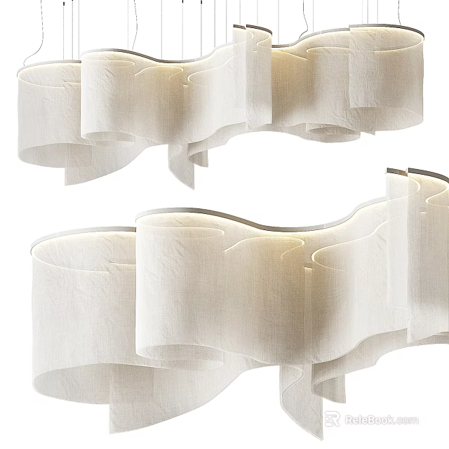 Modern Fabric Chandelier With Wavy Design And Soft Lighting For Interior Decoration 3d model 