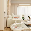 Elegant Modern Sofa And Coffee Table Set With Curved Design Light Curtains And Natural Light