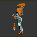 Game Movie Character Robot With Orange And Teal Color Holding Tools On Skate Like Device