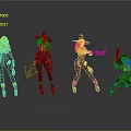 Female Characters In Brown Leather Outfits Wide Brimmed Hats And Weapons Various Action Poses