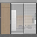 Modern Office Interior Featuring Glass And Wooden Partition Sliding Door With Blinds