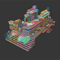 Modern 3D Model of Ancient Stone Ruins Featuring Steps and Vegetation