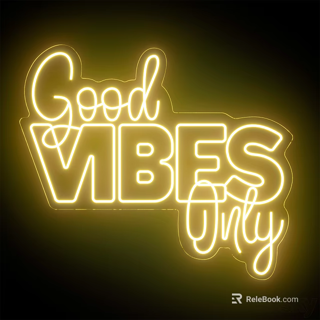 Yellow Neon Decorative Light Featuring Good Vibes Only Text For Indoor Ambiance Decoration 3d model 