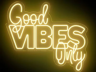 Yellow Neon Decorative Light Featuring Good Vibes Only Text For Indoor Ambiance Decoration 3d model