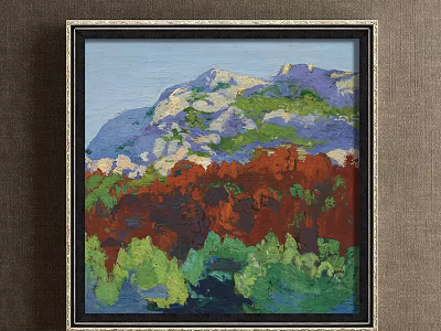 Landscape Painting Featuring Mountain Range With Colorful Red And Green Vegetation And Rocky Texture 3d model