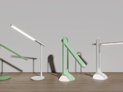 Modern Minimalist Table Lamps With Green And White Sleek Arms On Wooden Surface 3d model