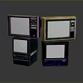 Four Vintage Computer CRT Monitors Stacked With Different Colors And Blank Screens