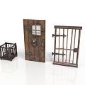 Vintage Style Household Items Including Wooden Door Barred Gate And Small Cage