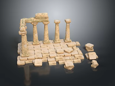 Scenic Ancient Stone Columns With Arranged Paved Blocks Landscape View 3d model