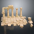 Scenic Ancient Stone Columns With Arranged Paved Blocks Landscape View