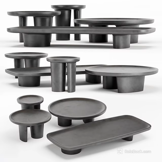 Modern Black Coffee Tables With Various Shapes And Smooth Matte Surfaces 3d model 