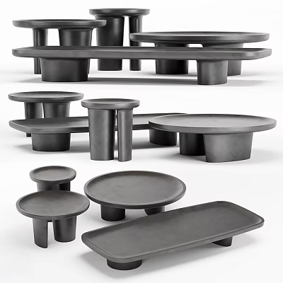 Modern Black Coffee Tables With Various Shapes And Smooth Matte Surfaces 3d model