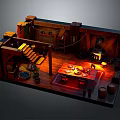 Cartoon Scene of Cozy Wooden Cabin Interior With Stairs Bookshelf Fireplace and Table