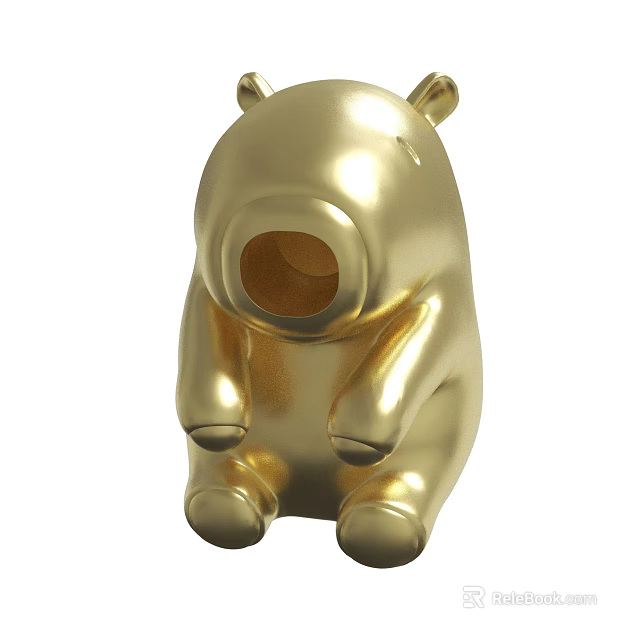 Golden Piggy Bank Figurine With Cute Design For Money Saving Storage 3d model 