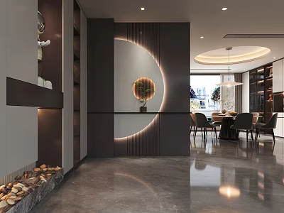 Modern Foyer Hallway With Circular Light Storage And Polished Floor 3d model
