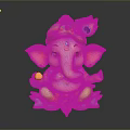 Colorful Ganesha Statue With Elephant Head Headdress Sitting On Lotus Base And Smiling Expression