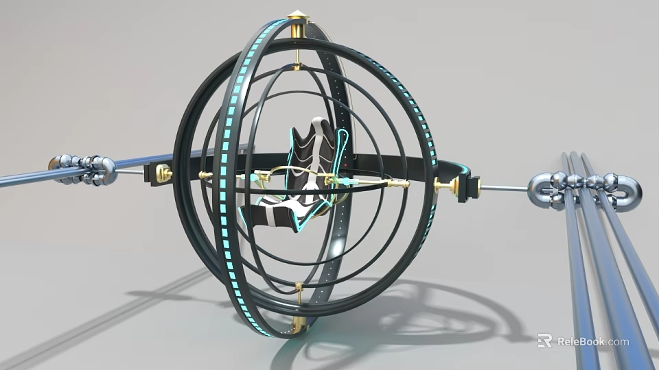 Industrial Equipment With Multiple Black Rings Golden Connectors And Precision Structure 3d model 