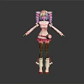 3D Game Anime Character With Pink Pigtails White Top Pink Skirt And White Boots