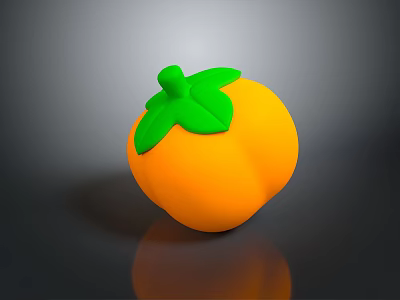 Vibrant Orange Persimmon With Fresh Green Leaves On Dark Shiny Background 3d model