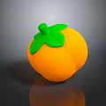 Vibrant Orange Persimmon With Fresh Green Leaves On Dark Shiny Background
