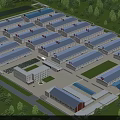 Modern Industrial Factory Complex With Multiple Buildings Surrounded by Green Trees 3d model