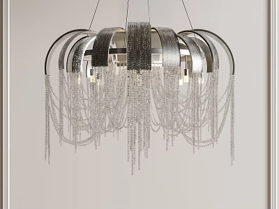 Modern Crystal Chandelier With Silver Metal Frame And Hanging Crystal Chains 3d model