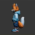 Cartoon Fox Character In Blue Hoodie Blue Pants And Blue Sneakers On Dark Background