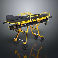 Medical Emergency Stretcher With Yellow Frame Black Mattress And Wheels For Patient Transport