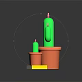 Green Cactus in Orange Pot with Smaller Cacti Placed on Yellow Books