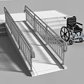 Wheelchair Accessible Building Ramp With Concrete Surface And Metal Handrails For Safety