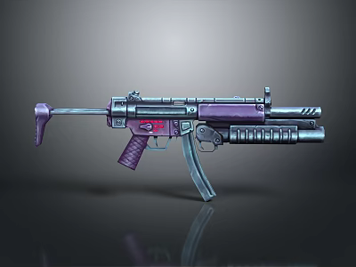 Modern Submachine Gun With Purple Grip Stock And Silver Barrel Reflective Surface 3d model