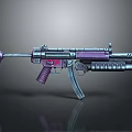 Modern Submachine Gun With Purple Grip Stock And Silver Barrel Reflective Surface