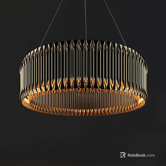 Modern Round Chandelier Featuring Hanging Vertical Crystal Strips And Warm Illumination 3d model 