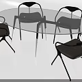 Modern Dining Table and Chair Set with Glass Top Black Frame and Grey Cushion Chairs