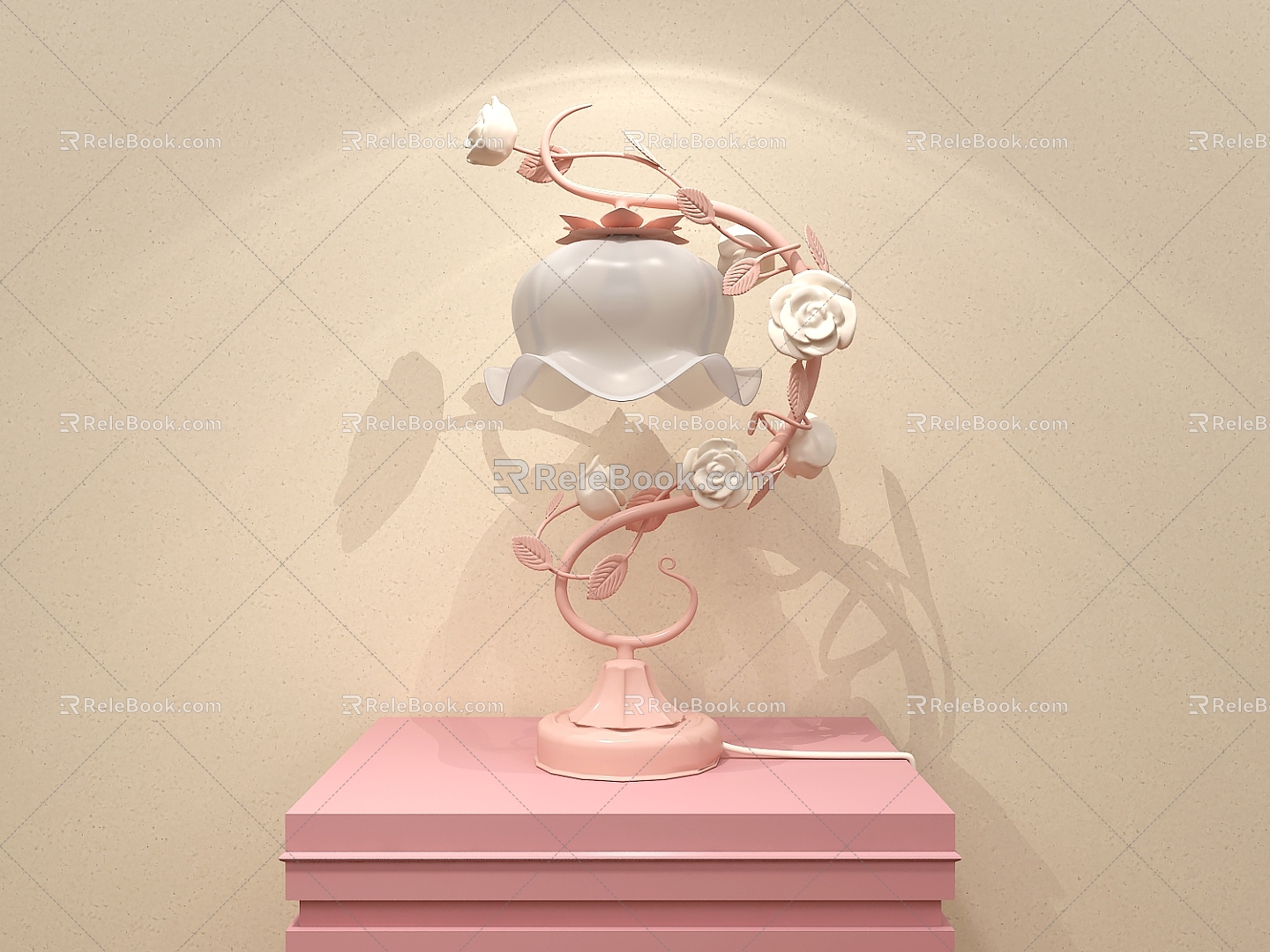 Cream wind table lamp fresh bedroom living room lamps flower shaped lamp pink 3d model