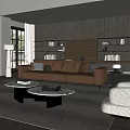 Modern Living Room Interior With Gray Leather Sofa Marble Coffee Tables Bookshelf And Floor Lamp