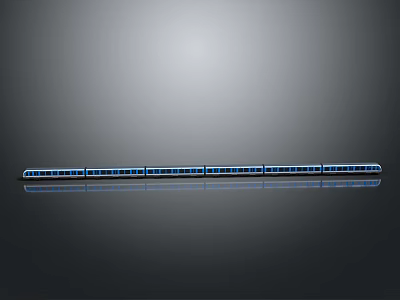 Modern Blue Sleek Long Train On Reflective Surface With Dark Background 3d model