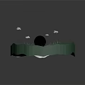 Cartoon Scene With Green Hills Pine Trees Big Moon Flying Birds And Blue Wolf