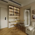 Modern Living and Dining Room With Beige Sofa Wooden Floor Chandelier And Decorative Paintings