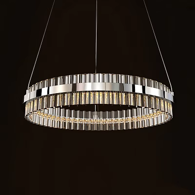Circular Modern Luxury Chandelier With Metal Frame And Transparent Crystal Strips 3d model