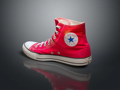 Red High Top Canvas Shoes with Blue Star Logo White Soles White Shoelaces Classic Design 3d model