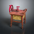 Vintage Wooden Desk With Red Wheel Pump Mechanism And Decorative Details
