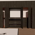 Dark Wooden Modern Wardrobe Interior With Open Doors Drawers And Shelves