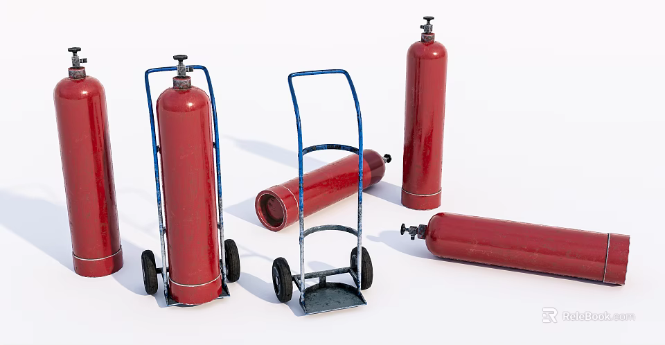 Essential Public Safety Facilities With Red Fire Extinguishers And Mobile Carts 3d model